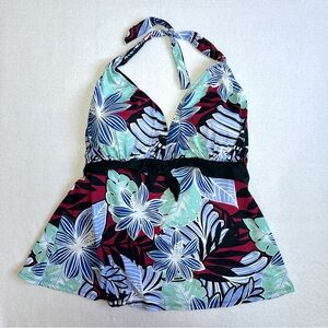 Shore Club Tankini Swim Top 24 Halter Strap Flowers Floral Built In Bra New